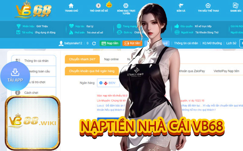 Cách nạp tiền VB68 qua ngân hàng